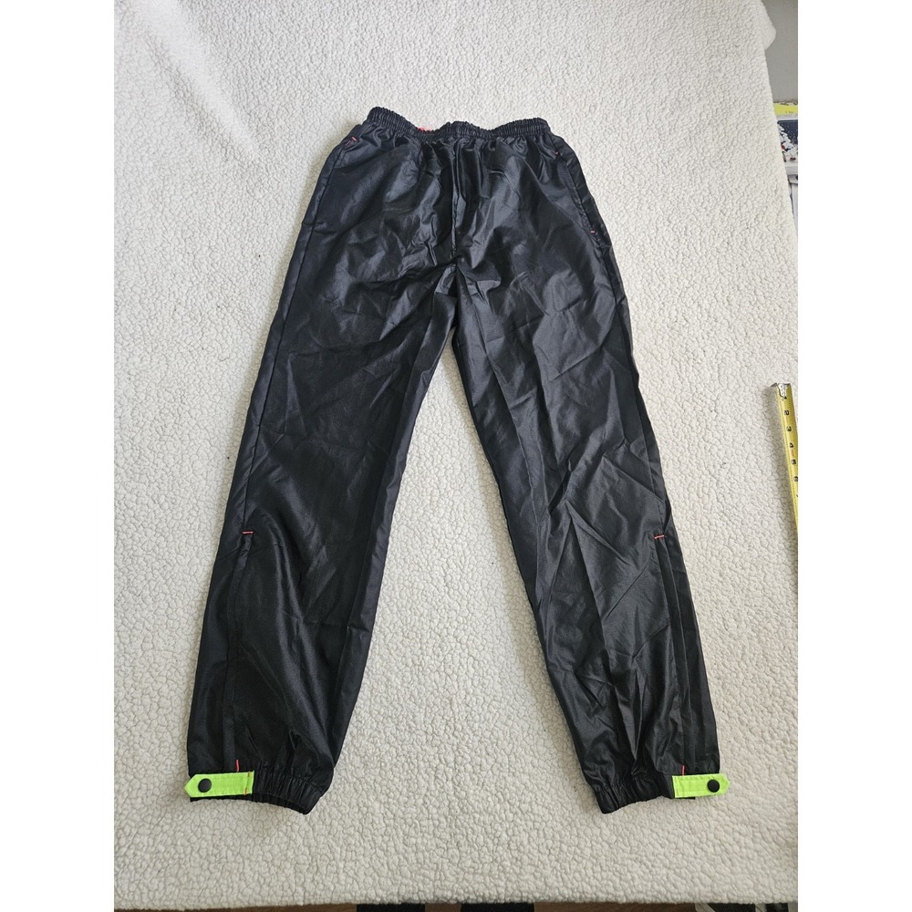 VTG Columbia Men's 100% Nylon Stretch Waist Windbreaker Pants Black/Neon Medium